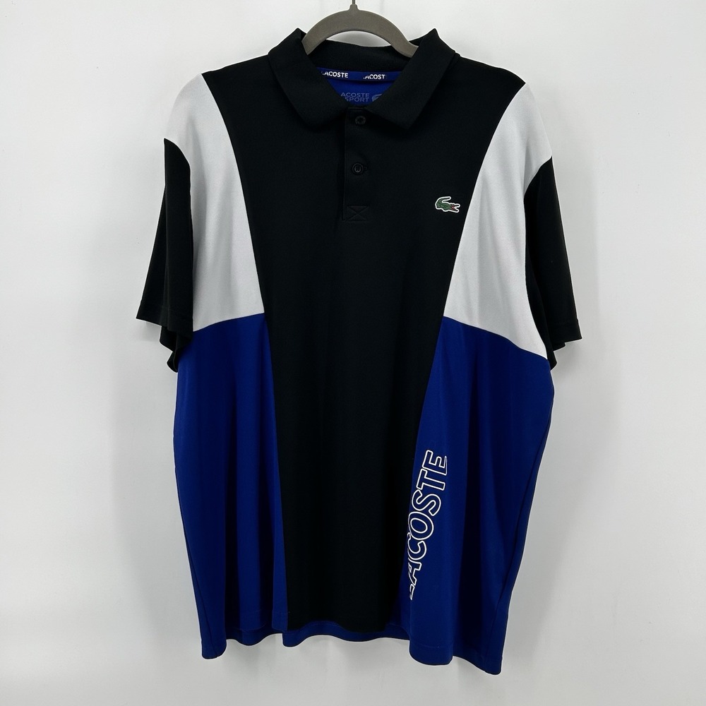 Lacoste Sport Polo Mens XXL Ultra Dry Pique Colorblock Tennis Blue Black White